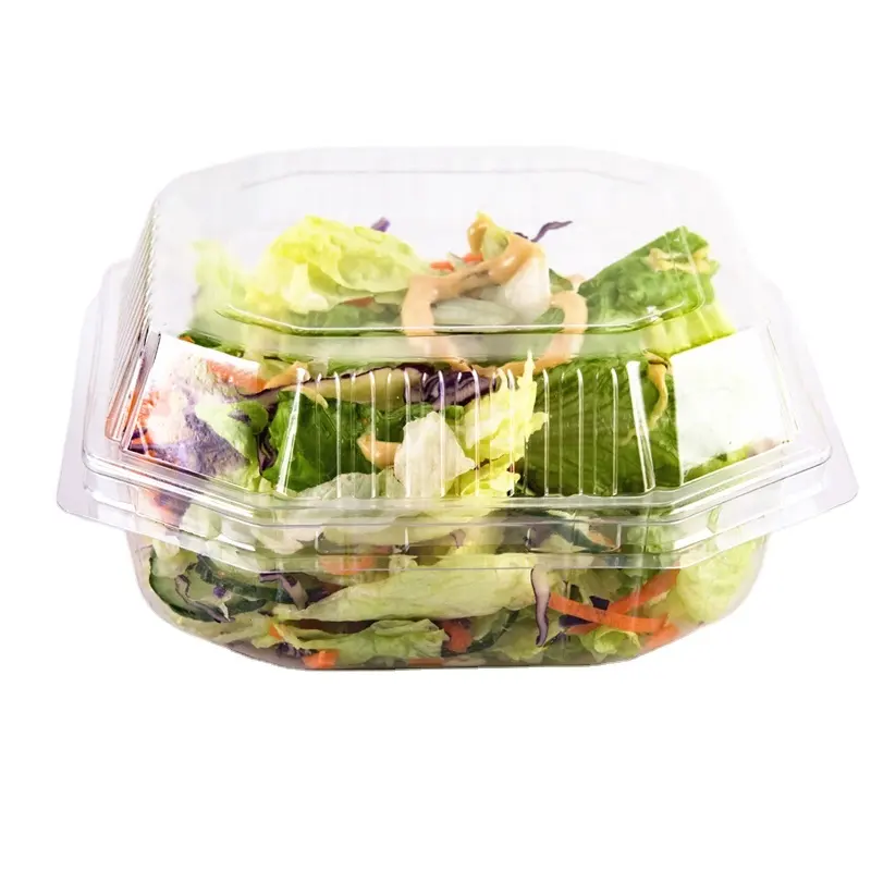 Bol à salade pliable à clapet en plastique jetable avec couvercle à charnière récipient alimentaire boîte transparente