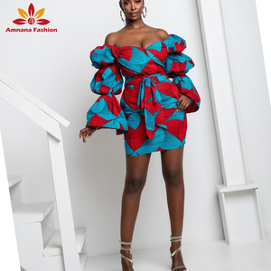 Mini robe imprimée <span class=keywords><strong>africaine</strong></span> de qualité supérieure pour femmes, à manches longues, bouffante, et épaules dénudées, - Product Image 4