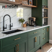 Meuble de cuisine à assembler soi-même, design Shaker, couleur bleu clair, style américain, îlot de cuisine laqué bleu brillant