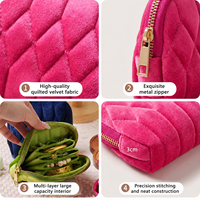 Pochette à bijoux portable en velours matelassé avec fermeture éclair, mini-organisateur de voyage pour bagues, bracelets et colliers, personnalisable avec logo