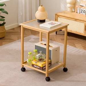 <b>Bamboo</b> Tempered Glass <b>Coffee</b> <b>Table</b> Small With Wheels For Living Room Or Office Use - Product Image 2