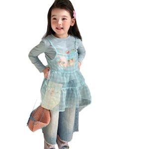 Tongxingyuan Girls Spring Korean Style Suspender Mesh Dress T Shirt Set Wide Leg Jeans Breathable Fashion Outfit - Product Image 5