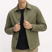 Veste de travail en coton épais délavé style vintage, couleur unie, 180 g/m², doublure à carreaux rétro, boutonnée, décontractée pour homme