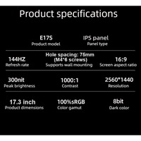 Moniteur portable de 17,3 pouces avec résolution 2,5K, 144 Hz, dalle IPS, 300 nits et 100 % sRGB pour le jeu
