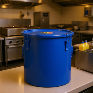 Seau à graisse pour friteuse en acier au carbone de 10 gallons, antirouille, avec couvercle et clips de verrouillage, bleu, pour l'élimination de l'huile de cuisson usagée - Product Image 2