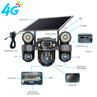 Kamera Keamanan HD 3 Lensa 4G Tenaga Surya Wifi IP 8000mah Deteksi Manusia PIR Lampu LED Penglihatan Malam V380 PRO Sudut Lebar PTZ