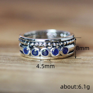 Anello H396 in Argento con Gemme, Montatura a Castone con Cinque Pietre Blu, Unisex per Uso Quotidiano - Product Image 4