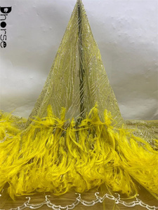 Tela de Encaje con Lentejuelas Brillantes y Plumas, Diseño Ecológico de Última Moda, para <span class=keywords><strong>Alta</strong></span> <span class=keywords><strong>Costura</strong></span> - Product Image 5