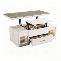 Table basse multifonctionnelle 2-en-1 pliable et mobile avec plateau en verre moderne, table à manger polyvalente convertible pour salon