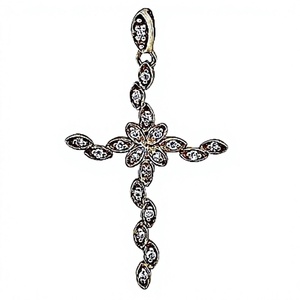 Nuevo Colgante de Cruz Chapado en Oro con Circonita Cúbica y Perla Plateada - Joyería de Estilo Religioso Cristiano, Certificado por Terceros, Unisex - Product Image 1