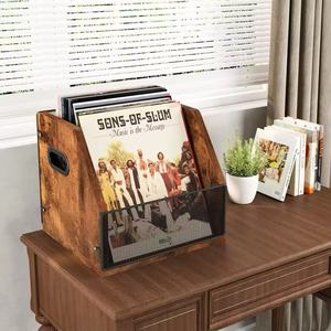 Boîte de rangement <span class=keywords><strong>pour</strong></span> disques vinyles en bois massif avec support de présentation <span class=keywords><strong>pour</strong></span> <span class=keywords><strong>CD</strong></span> et organisation de bureau à domicile - Product Image 1