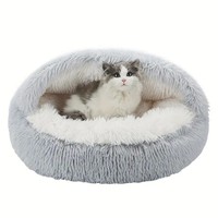Lit-caverne pour animaux de compagnie mignon, moelleux, chaud et confortable, rond en forme de beignet, lavable, en peluche, soulageant l'anxiété, fournisseurs de lits pour chiens et chats