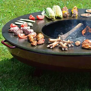 Garden Outdoor Teppanyaki Barbecue Bbq Grill Big Size Fire Pit Multifunctional Firepit with Cooking Ledge and Wood Storage