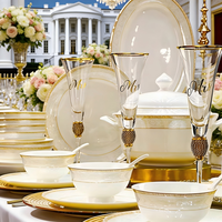 Service de table en céramique de luxe, vaisselle européenne en grès moderne avec bordure dorée