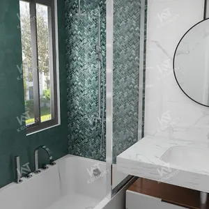 Azulejo de piedra de mármol verde esmaltado Kewent Herringbone para baño e inodoro