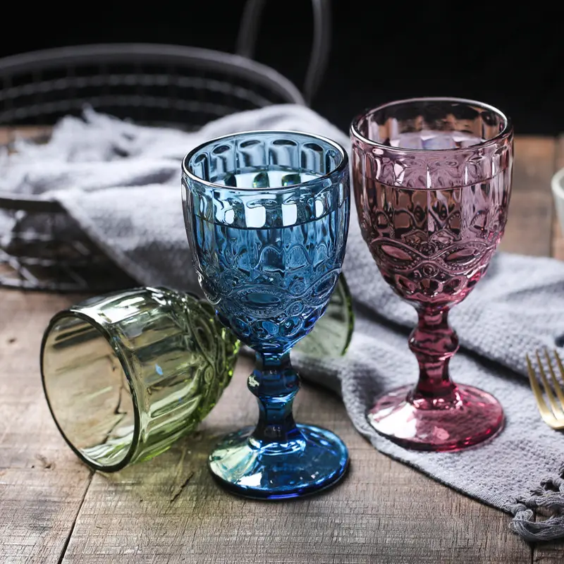 Highest Selling Product 2021 Top Quality Colored Wine Glasses For Party And Wedding Embossed Stemless Wine Glass Tumbler Glass