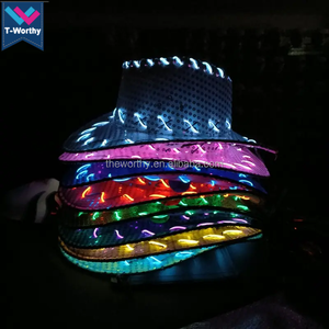 T-Worthy Chapeau LED rose néon pour femme EL Wire Sequins pour barre de Noël-Lumière clignotante pour la célébration du Nouvel An du poisson d'avril - Product Image 3