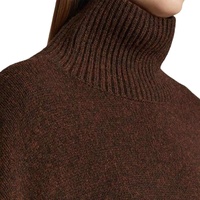 Pull en cachemire surdimensionné pour femme, col roulé, coupe décontractée, tricot côtelé, couleur unie minimaliste, automne-hiver, vente en gros