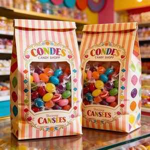 Sac en papier kraft personnalisé avec logo d'usine, fenêtre transparente et lien métallique, idéal pour l'emballage de pop-corn, bonbons, biscuits, pain et croissants résistants à la graisse - Product Image 4