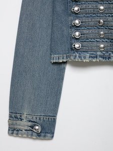 ZEVITY Vente en gros 2026 – Veste courte en <span class=keywords><strong>jean</strong></span> élégante pour femme, style rétro, avec boucles décoratives, manches longues et col montant - Product Image 4