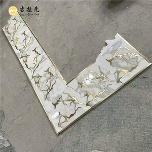 Factory Supply Customized Waterjet Calacatta White Mix Gold <strong>Pattern</strong> Marble Inlay Brass Mosaic <strong>Tile</strong> for Home Hotel Decoration - Product Image 3