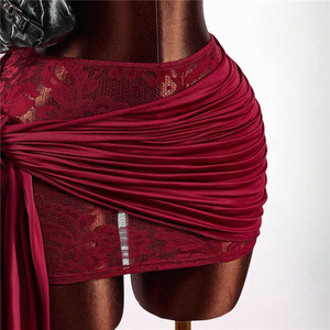 Modisches gerafftes Damen-Kleiderset: Spitzen-Patchwork-Crop-Tops und Bandage-Miniröcke – 2-teiliges Urlaubs-Set - Product Image 3