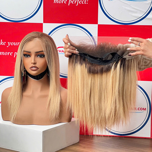 Perruques droites en os cheveux humains HD Lace Frontal 13x6 perruque ombre couleur cheveux humains 10 pouces Double Drawn Top Quality - Product Image 3