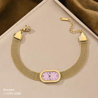 Bijoux de mode écologiques hypoallergéniques plaqués or en acier inoxydable avec cadran ovale bleu et bracelet chaîne maille pour femmes et hommes