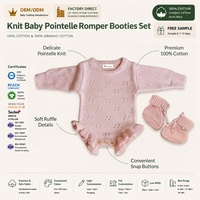 Ensemble barboteuse et chaussons tricotés Pinuotu pour bébé, manches longues, pointelle, volants, rose, nouveau-né, OEM ODM, tricot sur mesure