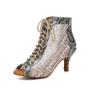 Zapatos de <span class=keywords><strong>baile</strong></span> latino con diseño de serpiente gris con hermosos tacones altos de Jazz con boca de pez Estilo salvaje para <span class=keywords><strong>Bachata</strong></span> Salsa Cha Dance - Product Image 1