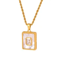 Collier pendentif élégant rétro en acier inoxydable avec chaîne torsadée, médaillon ouvrable rectangulaire incrusté de coquillage