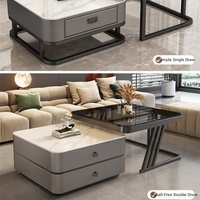 Table basse moderne de luxe légère et portable avec structure en bois et plateau en verre pour petit appartement, salon, mobilier de maison