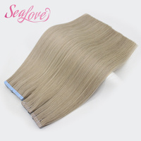 Extensions de cheveux naturels à bandes adhésives bleues, 100% Remy vierges, qualité usine