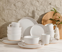 Stock disponible dans l'entrepôt LOMATO aux États-Unis, livraison directe disponible, vaisselle en céramique durable et écologique, ensemble de plats bicolores beige et blanc
