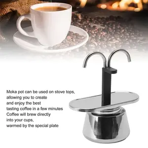 Cafetière expresso <span class=keywords><strong>italienne</strong></span> Kingze à double valve en acier inoxydable avec 2 tasses - Product Image 2