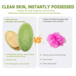 Spazzola da Bagno con Manico in Bambù Naturale Staccabile, Spazzola Esfoliante per Doccia, Scrub Corpo per Uso Bagnato, Spazzole in Silicone per Doccia - Product Image 2