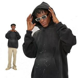 Sudaderas con Capucha Personalizadas con Logotipo, Teñidas con Spray, de Color Sólido, de Forro Polar, Lavadas con Efecto Desgastado, de Algodón Grueso de 500 g/m² para Hombre - Product Image 4