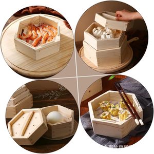 Hexagonal Wooden <b>Steamer</b> Bamboo Wood <b>Steamer</b> Drawer Eco-Friendly For Steam Cooking Food Storage Packaging - Product Image 1