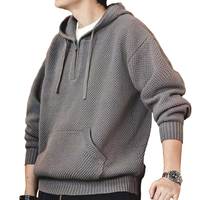 Pull à capuche court zippé et demi-fermeture éclair pour hommes Sweat à capuche en tricot surdimensionné et pull avec capuches pour hommes