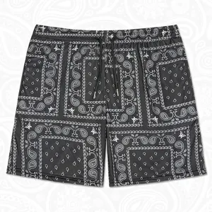 high quality polyester bandana design print shorts summer streetwear casual paisley logo custom shorts for men