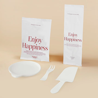 Ensemble de vaisselle jetable en plastique pour pâtisserie, gâteaux, desserts, couteaux, fourchettes et assiettes, idéal pour les fêtes d'anniversaire, emballé individuellement, impression commerciale