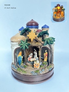 Crèche <span class=keywords><strong>de</strong></span> Noël en résine avec lumières LED et musique, décor <span class=keywords><strong>de</strong></span> scène <span class=keywords><strong>de</strong></span> la Nativité pour cadeaux religieux - Product Image 4