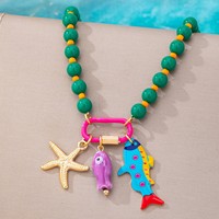 Kalung manik-manik bertema samudra warna-warni SongYi, kalung berlapis-lapis dengan liontin hewan laut untuk wanita, perhiasan pesta liburan