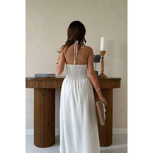 Wholesale Beige Linen Backless <b>Dress</b> Sizes XS 6XL Elegant Floral Pattern ODM Modest Formal <b>for</b> Office Ladies <b>for</b> <b>Spring</b> Autumn - Product Image 1