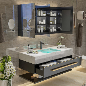 Ensemble de salle de bain de luxe personnalisé, nouveau, avec meuble sous-vasque flottant en PVC blanc pour lui et elle, idéal pour projets hôteliers - Product Image 2