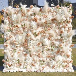 KEWEI <span class=keywords><strong>T197</strong></span> Venta caliente Artificial Rosa flor pared seda Pampas hierba lujo boda telón de fondo enrollable - Product Image 1