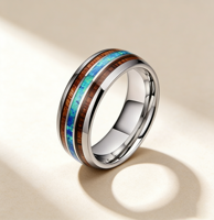 Bague de mariage en carbure de tungstène 8 mm pour homme, incrustation bois de Koa hawaïen et opale bleue, vente en gros