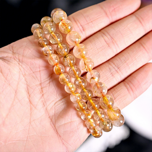 Pulsera de Cuarzo Rutilado Dorado Natural de Moda, Cuentas Redondas Lisas, Pulsera de Cuarzo Brasileño con Cabello de Oro, Energía Espiritual y Prosperidad - Product Image 5