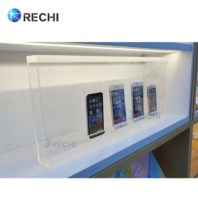RECHI Custom Clear Acrylic Cell Phone Retail Display Showcase for Smartphone Acrylic Promotion Storage Demo Display Box