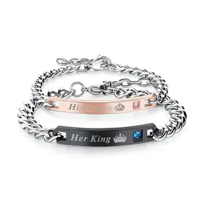 Factory Stainless Steel Chain Jewelry Rose Gold Plated Engraved Bracelet for Lover